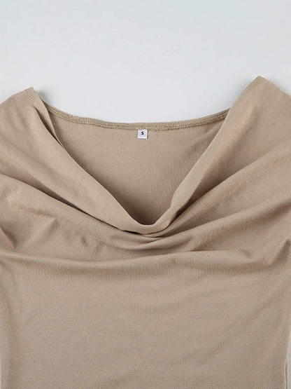 Light Brown One Shoulder Short Sleeve Top