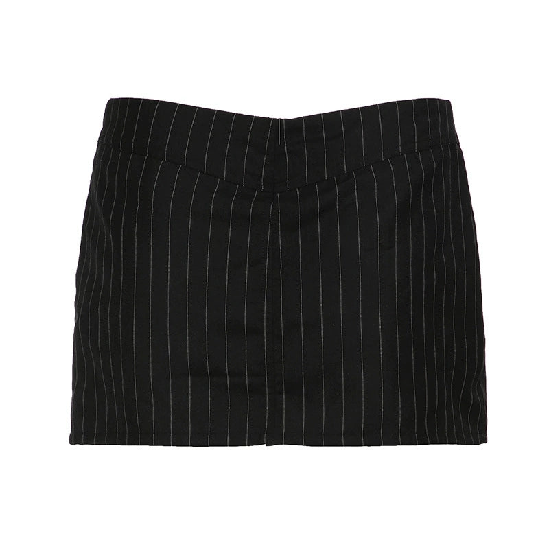 Black Vintage Striped Low Waist Mini Skirt