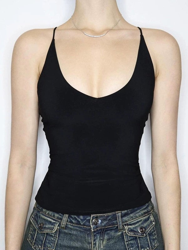 Black Backless Cross Strap Cami Top