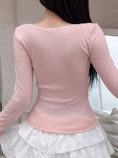 Ruffles Pearl Patchwork Mock Two Piece Knit Top