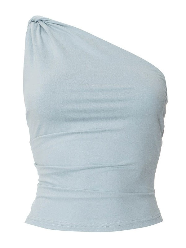 Grey Vintage One Shoulder Slim Sleeveless Top