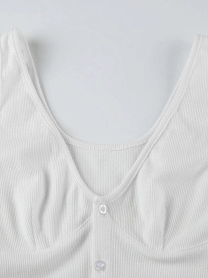 White Vintage V Neck Button Down Tank Top