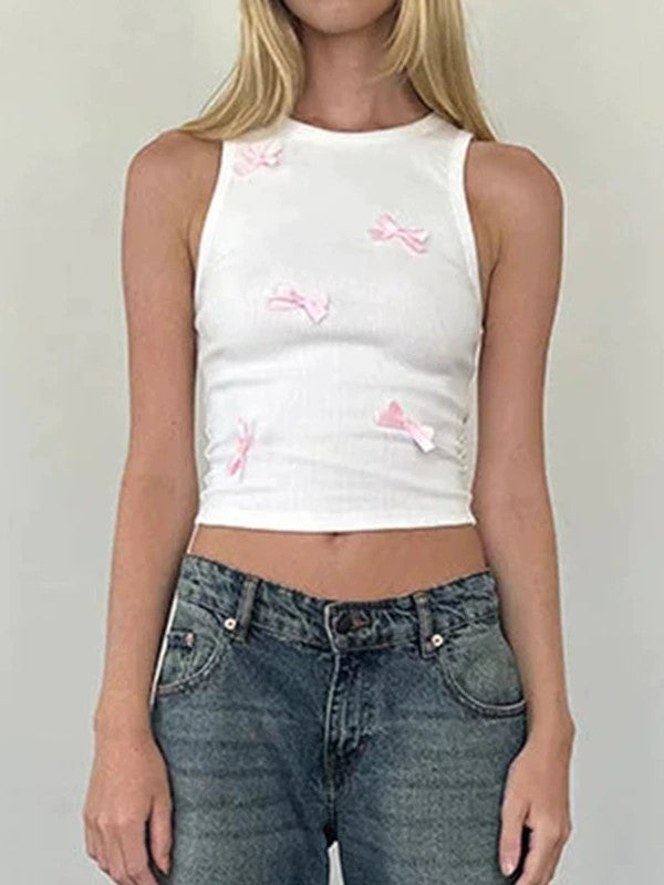 Sweet Bow Round Neck Tank Crop Top