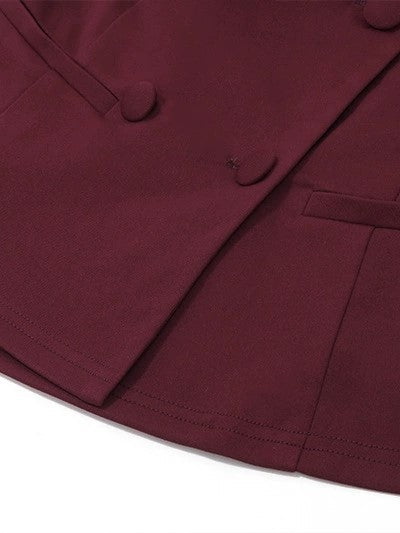 Burgundy Vintage Off Shoulder Button Up Top & Mini Skirt Set