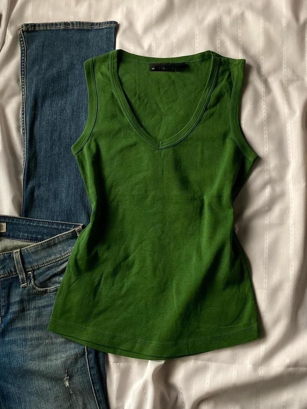 Green Vintage V Neck Sleeveless Tank Top