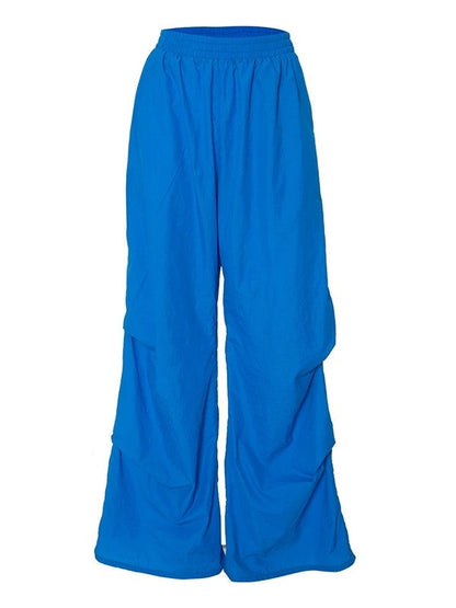 Blue Retro High Waist Wide Leg Cargo Pants