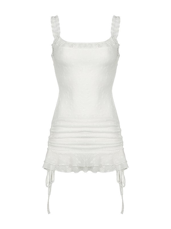 Ruffled Trim Square Neck Sleeveless Dress