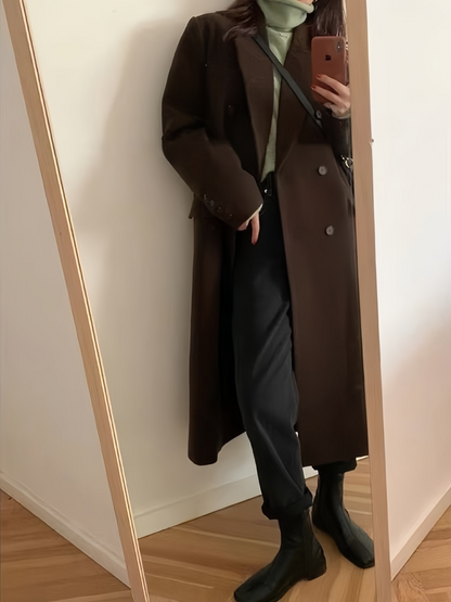 Brown Vintage Long Coat with Lapel Collar