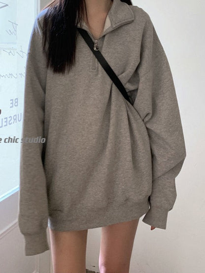 Vintage Oversized Half Zip Long Sleeve Sweatshirt