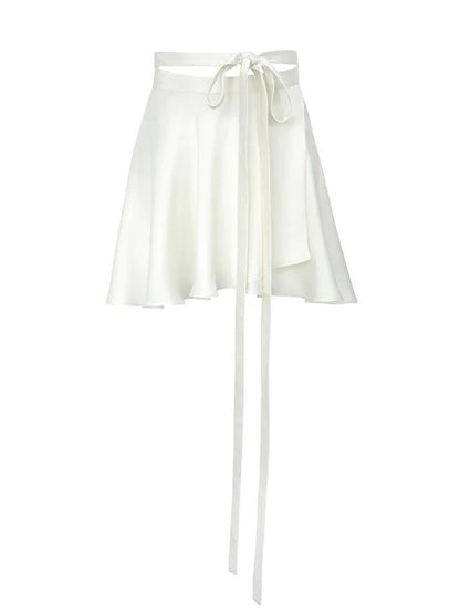 White Vintage Satin Lace Up Mini Skirt