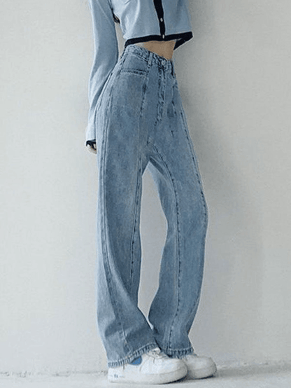 Blue Vintage Seam Detail Washed Boyfriend Jeans