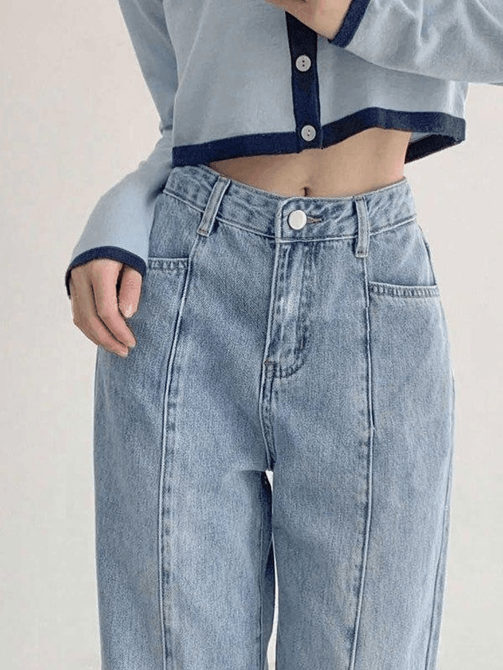 Blue Vintage Seam Detail Washed Boyfriend Jeans