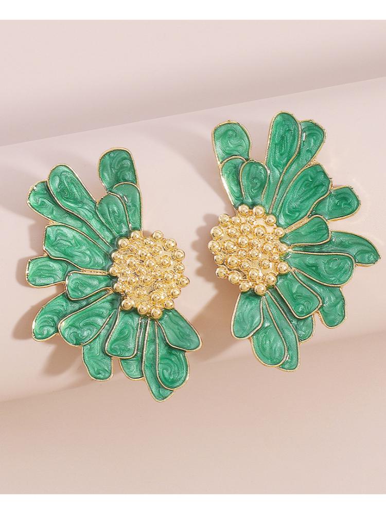 Green and Gold Flower Earrings for Women - Isabella