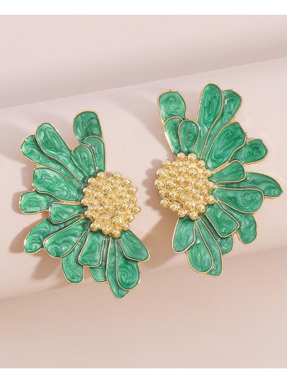 Green and Gold Flower Earrings for Women - Isabella