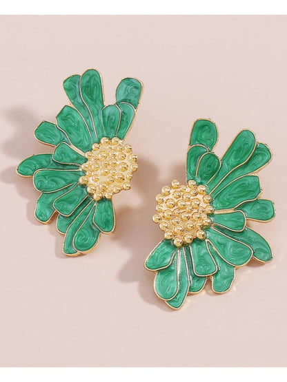 Green and Gold Flower Earrings for Women - Isabella