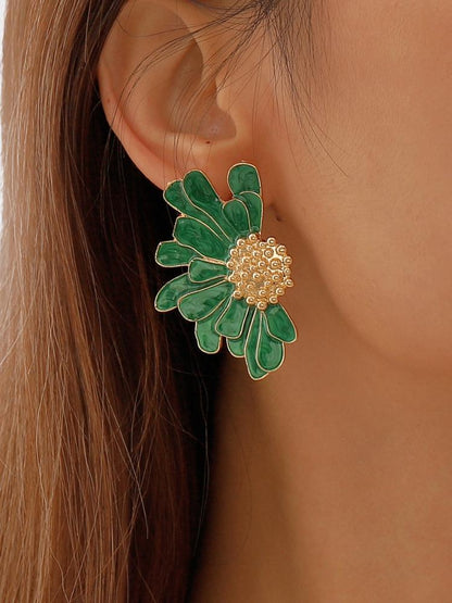 Green and Gold Flower Earrings for Women - Isabella