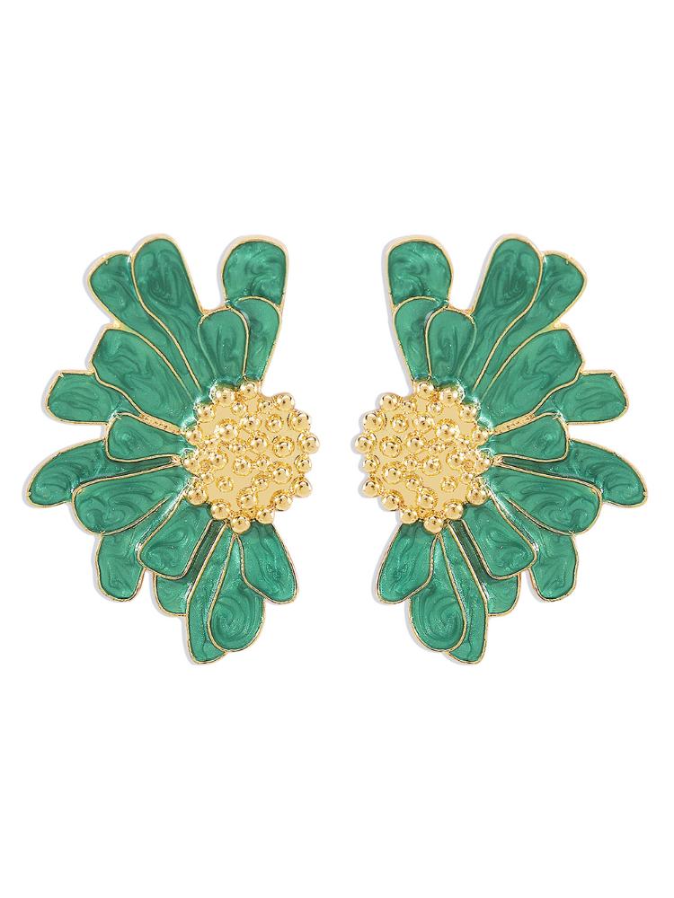 Green and Gold Flower Earrings for Women - Isabella