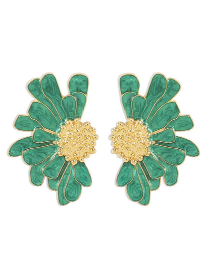 Green and Gold Flower Earrings for Women - Isabella