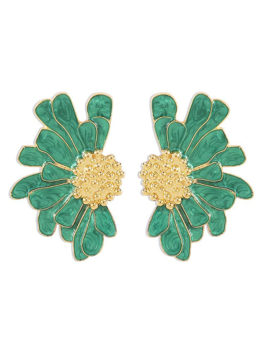 Green and Gold Flower Earrings for Women - Isabella