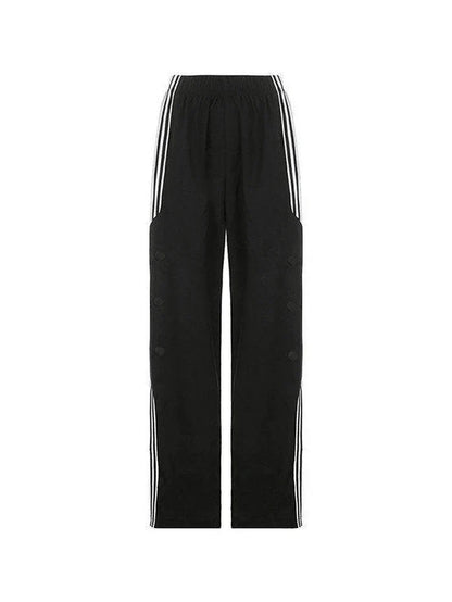 Black Classic Baggy Sweatpants with Side Stripe