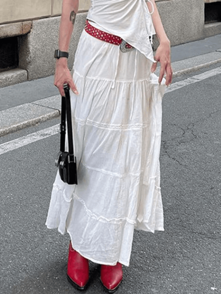 Falda midi con capas y aberturas blancas Y2K