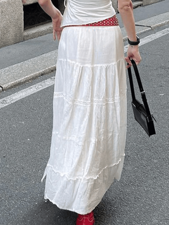 White Y2K Slit Layered Midi Skirt