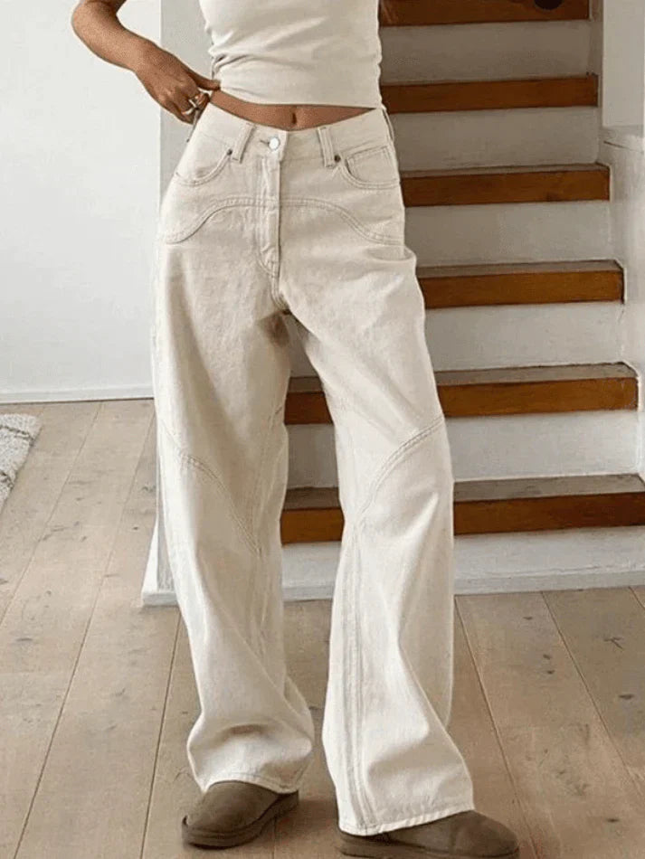 Vintage White Baggy Boyfriend Jeans with Splice