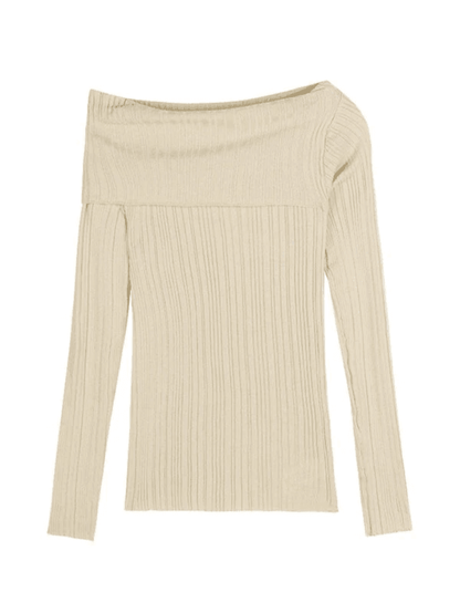 Off Shoulder Ribbed Knit Top with Split