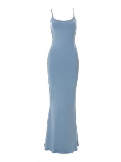 Solid Classic Strap Bodycon Rib Maxi Dress