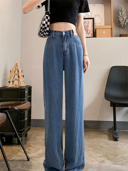 Basic Baggy Summer Cooling Jeans with High Waist