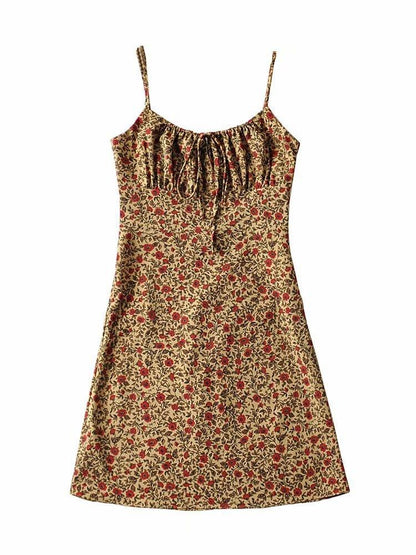 Slip Mini Dress with Lace and Floral Print