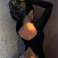 Black long sleeve top with backless slit