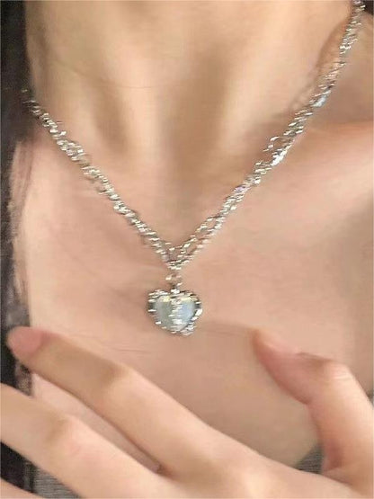 Y2k Heart Rhinestone Double Layer Pendant