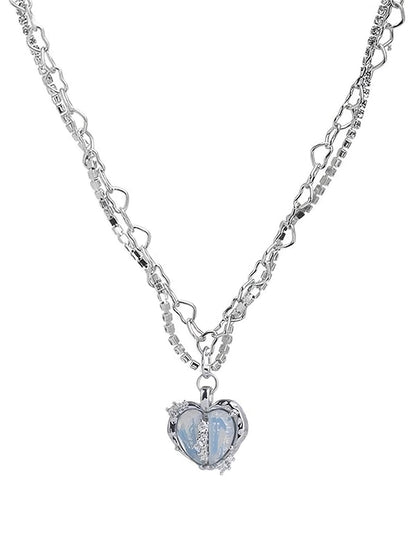 Y2k Heart Rhinestone Double Layer Pendant