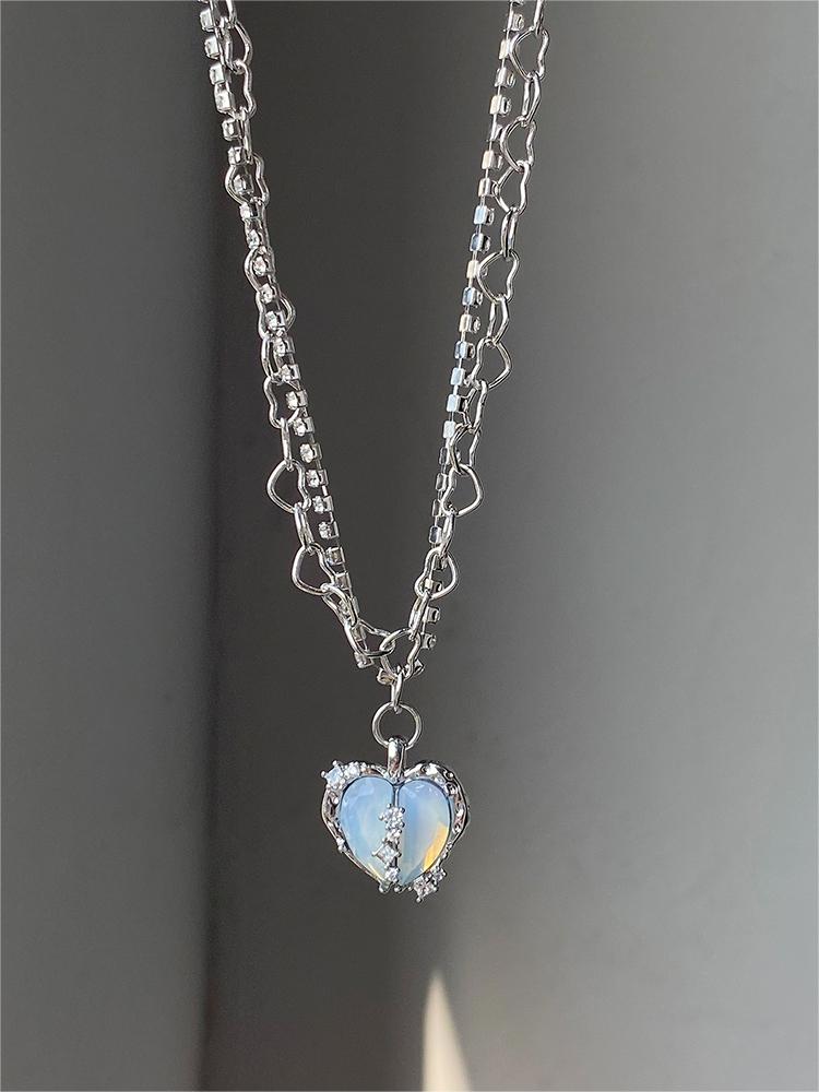 Y2k Heart Rhinestone Double Layer Pendant