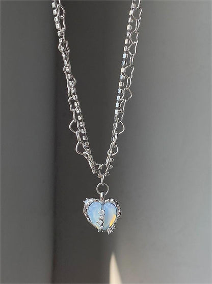 Y2k Heart Rhinestone Double Layer Pendant