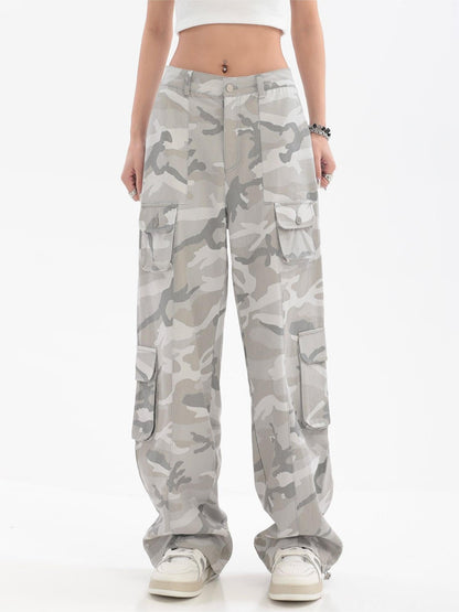 Vintage Grey Camo Baggy Cargo Jeans