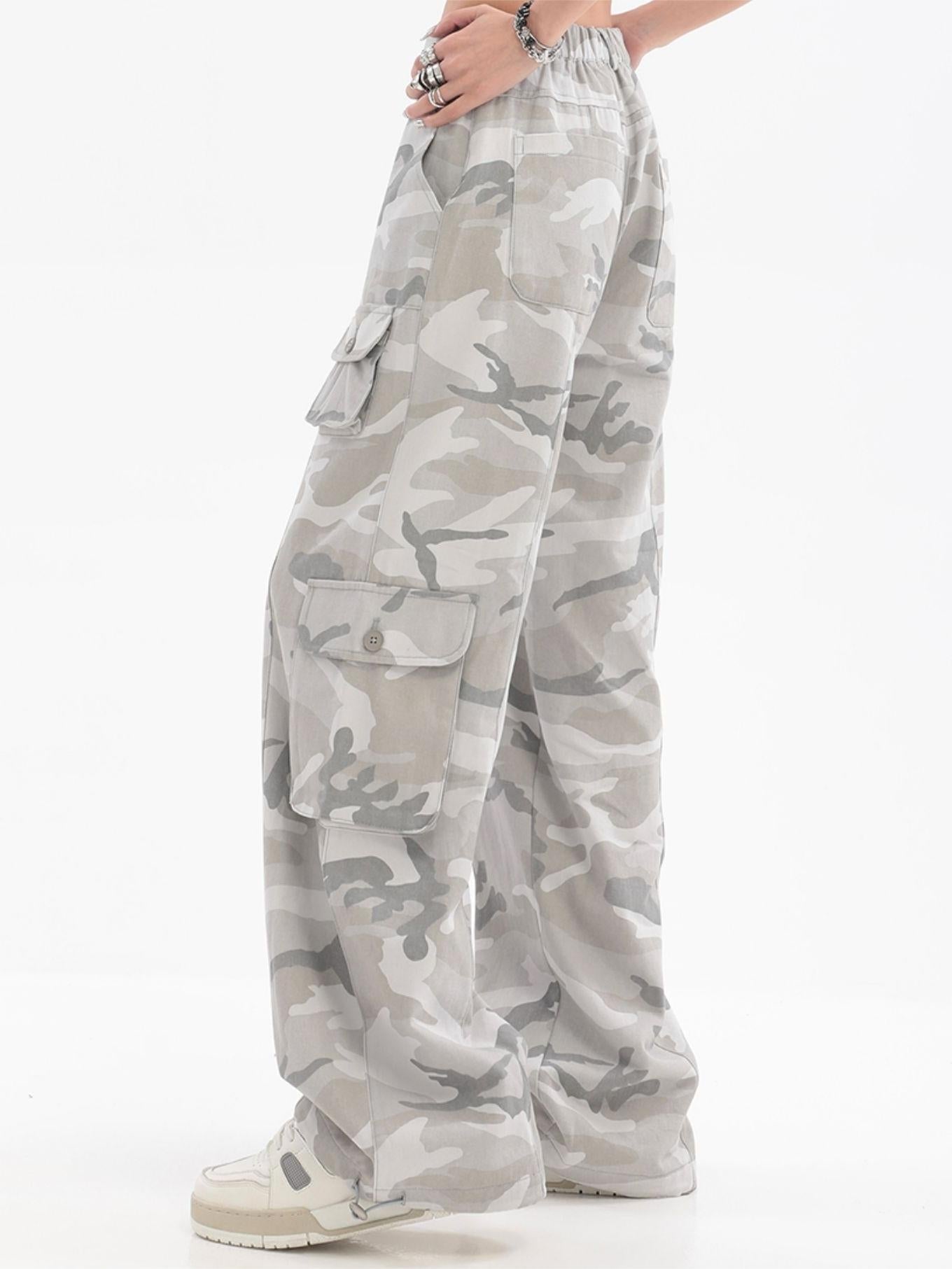 Vintage Grey Camo Baggy Cargo Jeans