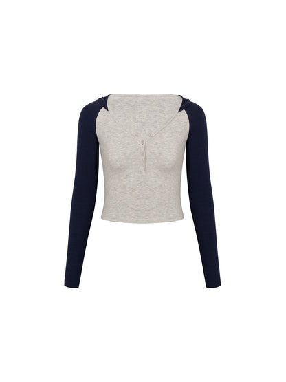 Raglan Schoolcore Botton-Up Corth Top con capucha