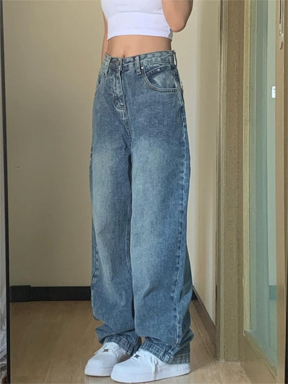 Blue Washed Effect Basic Boyfriend Jeans