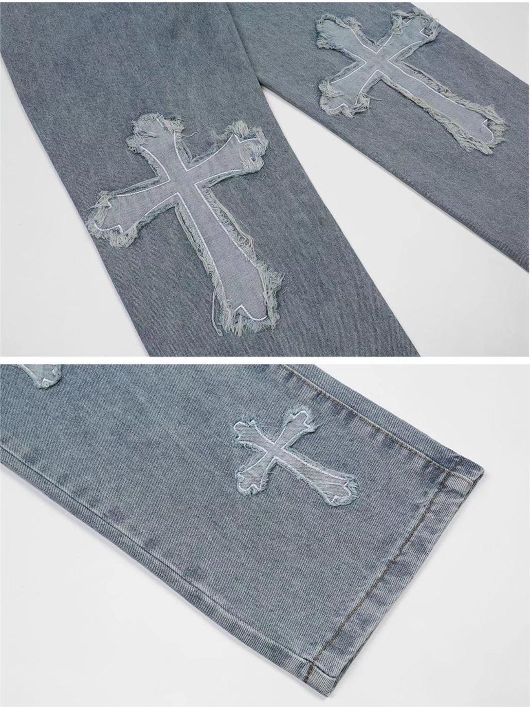 Men's Blue Vintage Jeans with Cross Patch