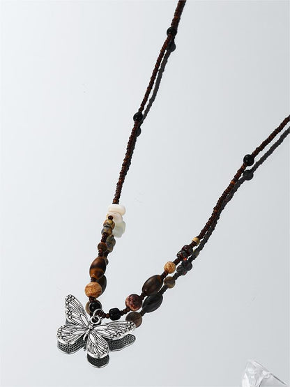 Vintage Beads Stone Butterfly Necklace