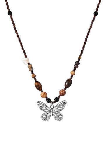 Vintage Beads Stone Butterfly Necklace