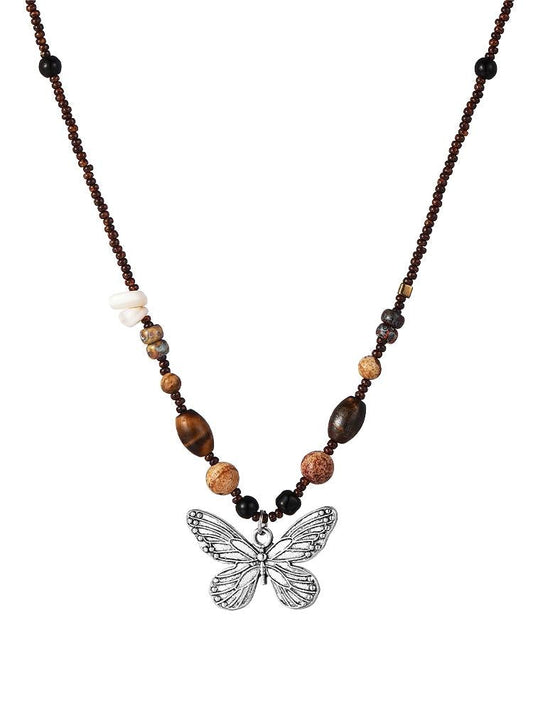 Vintage Beads Stone Butterfly Necklace