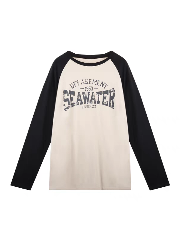 Oversized Raglan Long Sleeve T-Shirt with Printed Slogan