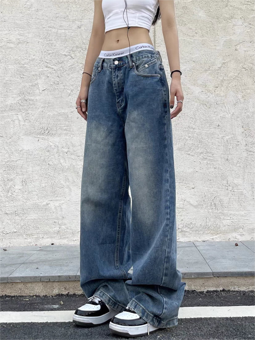 Vintage Blaue Boyfriend Jeans mit Wasch Effekt