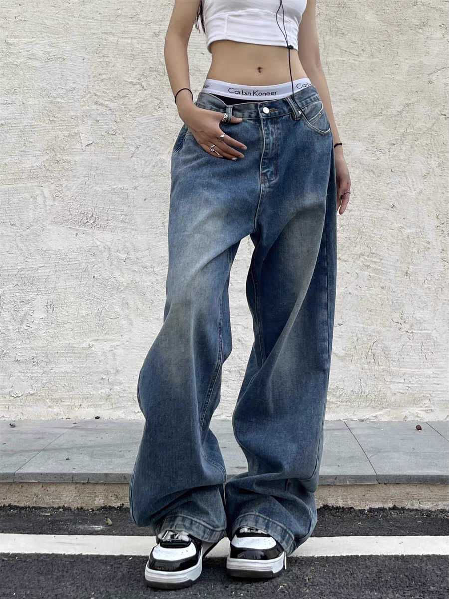 Vintage Blaue Boyfriend Jeans mit Wasch Effekt