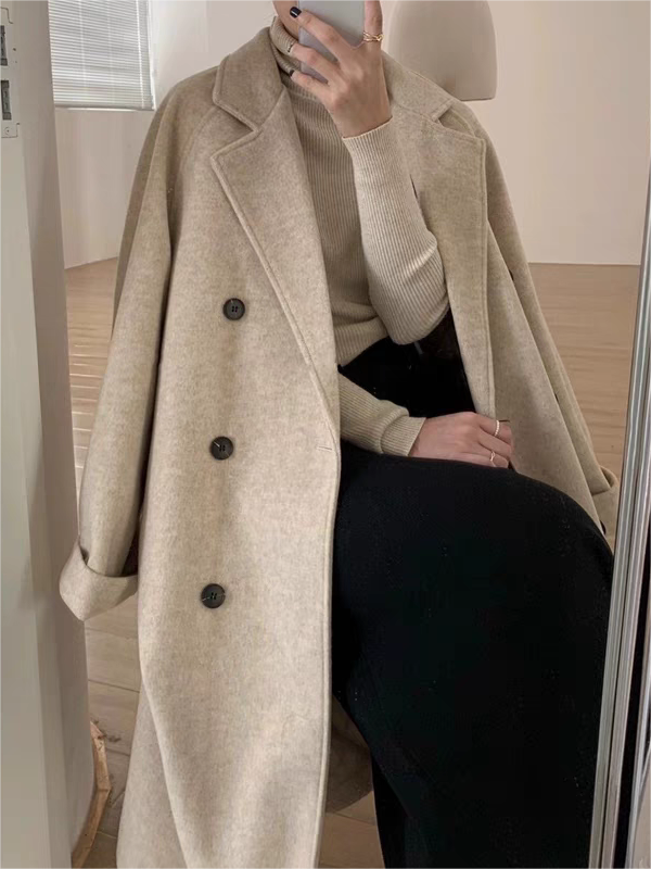 Classic Oversized Long Coat with Lapel Collar and Belt