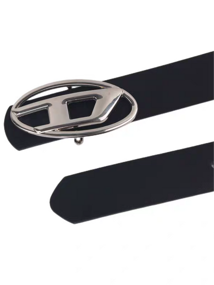 Black Retro Belt with Silver Letter Logo