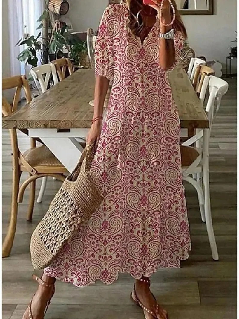Women's Short Sleeve V-Neck Bohemian Summer Dress | Maxi